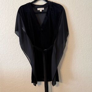 MK Michael Kors Elegant Black Velvet and Sheer Tunic Top